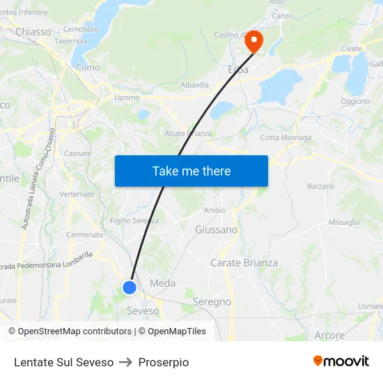 Lentate Sul Seveso to Proserpio map