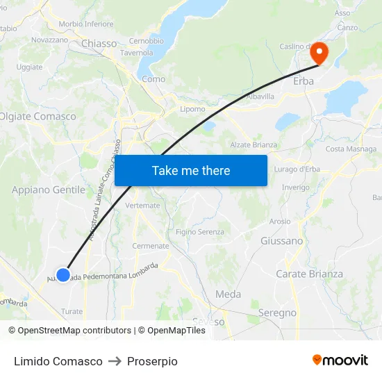 Limido Comasco to Proserpio map
