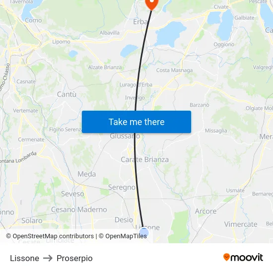 Lissone to Proserpio map