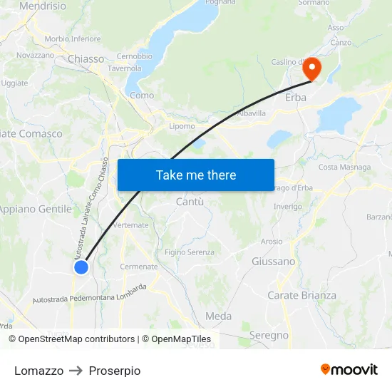 Lomazzo to Proserpio map