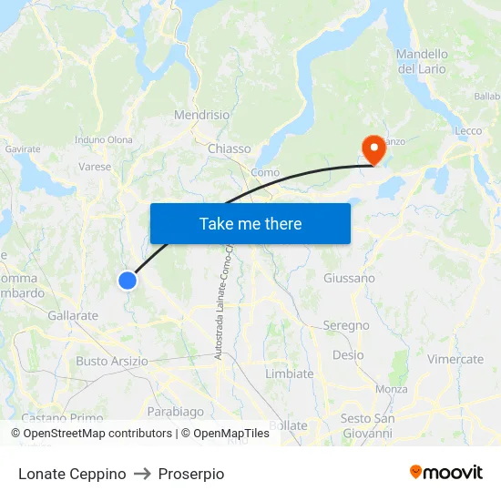 Lonate Ceppino to Proserpio map