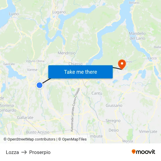 Lozza to Proserpio map