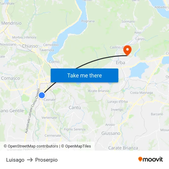 Luisago to Proserpio map