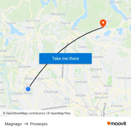 Magnago to Proserpio map