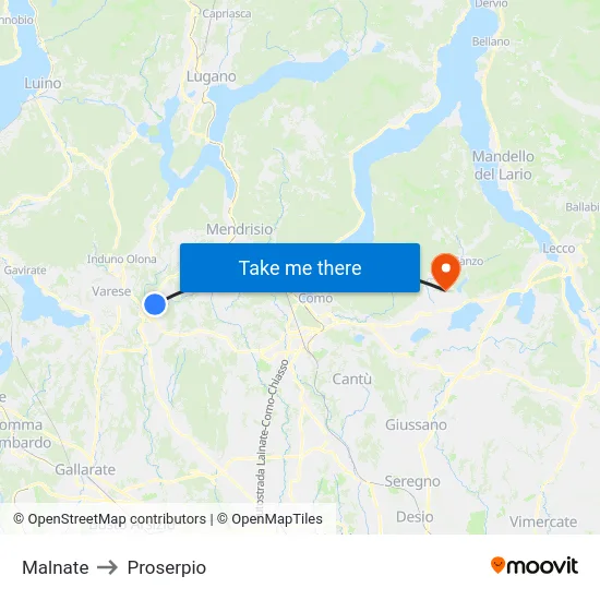 Malnate to Proserpio map