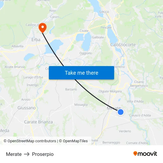 Merate to Proserpio map