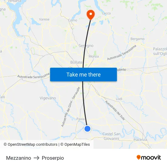 Mezzanino to Proserpio map