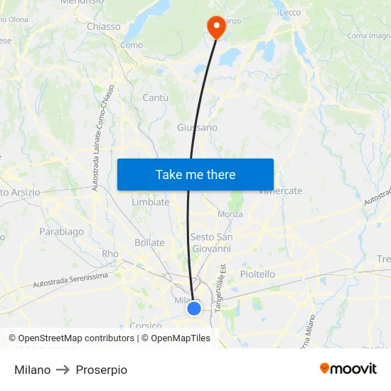 Milan to Proserpio map