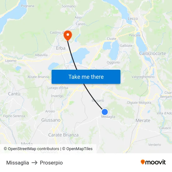 Missaglia to Proserpio map