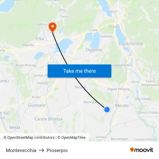 Montevecchia to Proserpio map