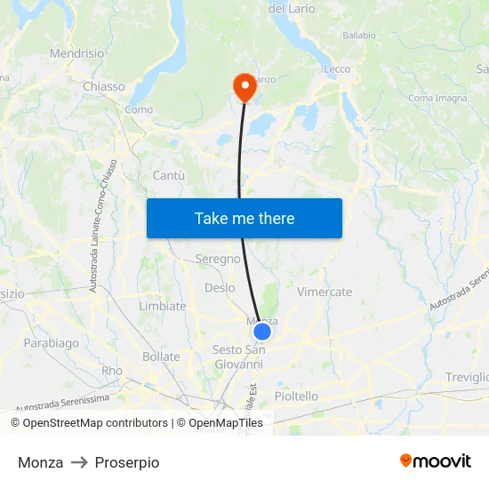 Monza to Proserpio map