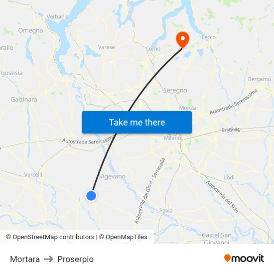 Mortara to Proserpio map