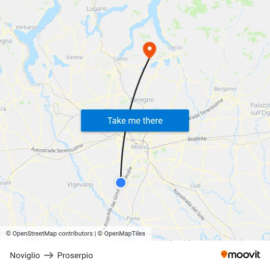 Noviglio to Proserpio map