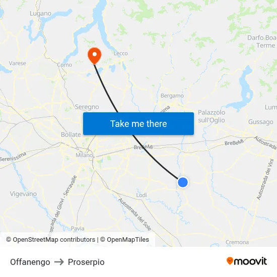Offanengo to Proserpio map