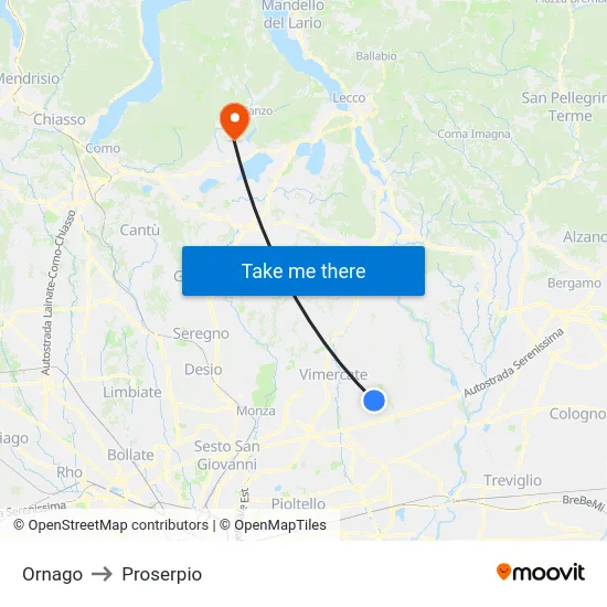 Ornago to Proserpio map