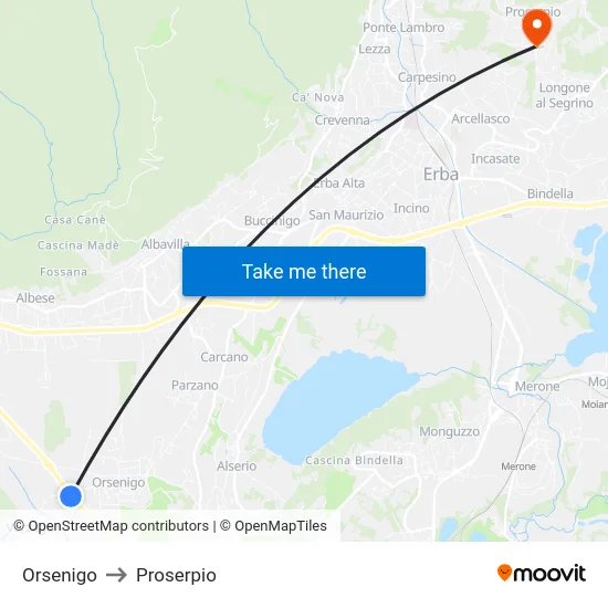 Orsenigo to Proserpio map