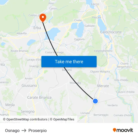 Osnago to Proserpio map