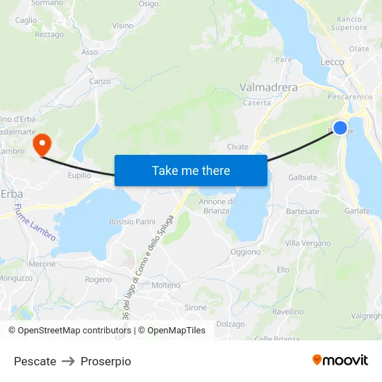 Pescate to Proserpio map