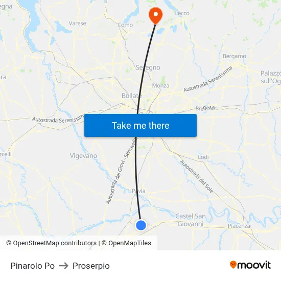 Pinarolo Po to Proserpio map