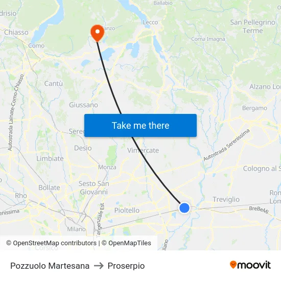 Pozzuolo Martesana to Proserpio map