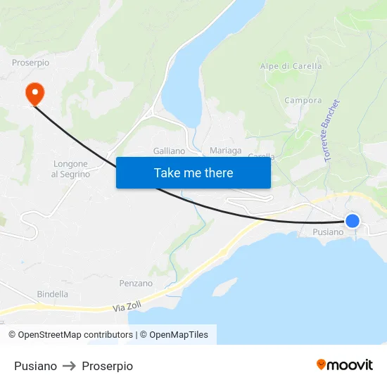 Pusiano to Proserpio map