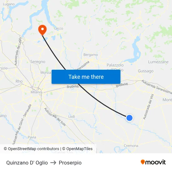 Quinzano D' Oglio to Proserpio map