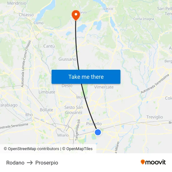 Rodano to Proserpio map