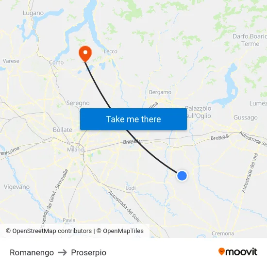 Romanengo to Proserpio map