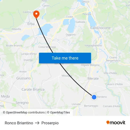 Ronco Briantino to Proserpio map