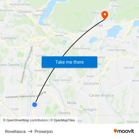 Rovellasca to Proserpio map