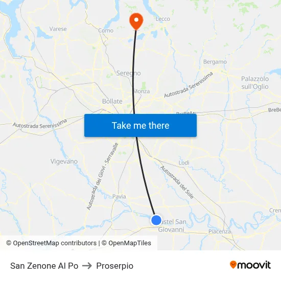 San Zenone al Po to Proserpio map