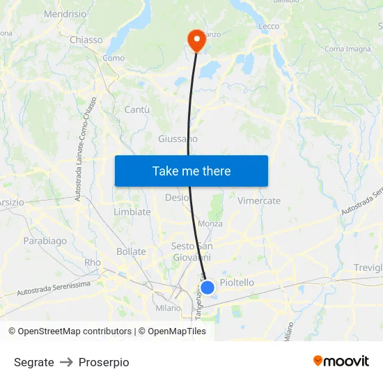 Segrate to Proserpio map