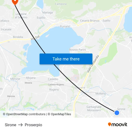 Sirone to Proserpio map