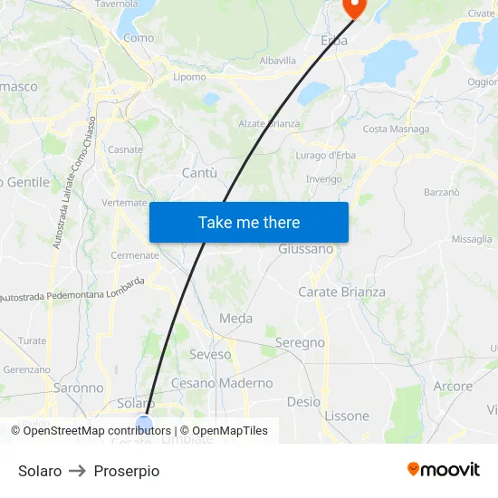 Solaro to Proserpio map