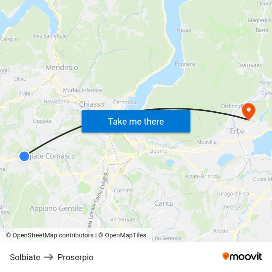 Solbiate to Proserpio map