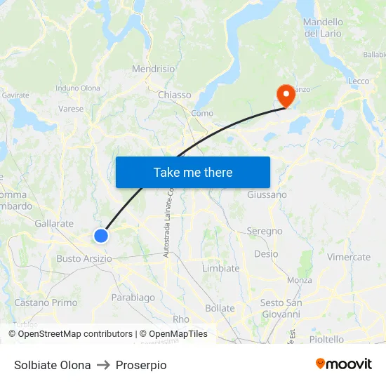 Solbiate Olona to Proserpio map