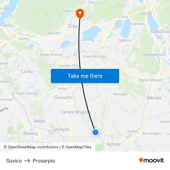 Sovico to Proserpio map