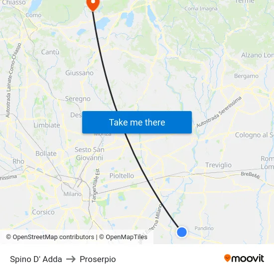 Spino D' Adda to Proserpio map