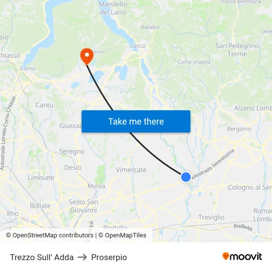 Trezzo Sull' Adda to Proserpio map