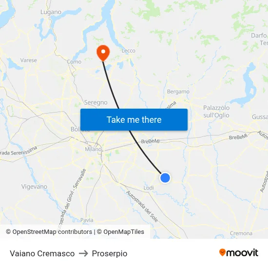 Vaiano Cremasco to Proserpio map