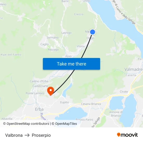 Valbrona to Proserpio map