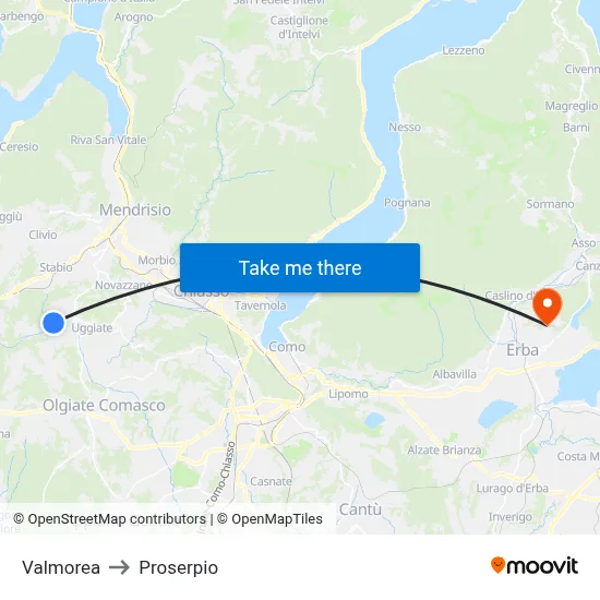 Valmorea to Proserpio map