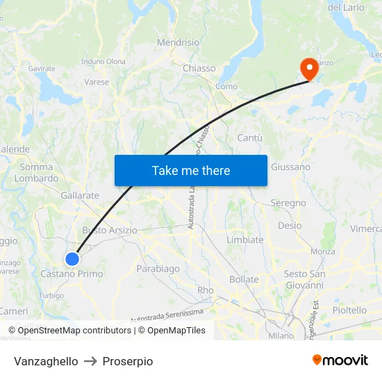 Vanzaghello to Proserpio map