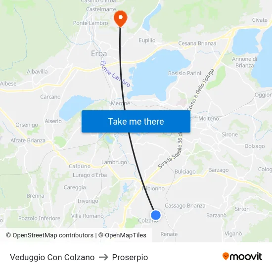 Veduggio Con Colzano to Proserpio map