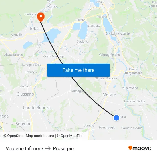 Verderio Inferiore to Proserpio map