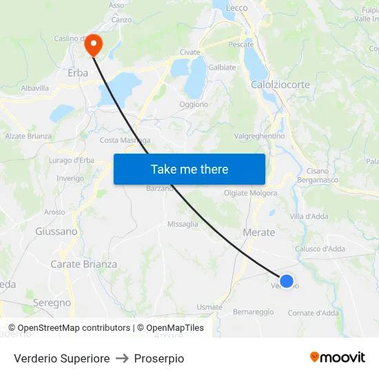 Verderio Superiore to Proserpio map