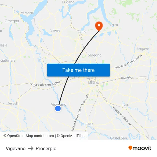 Vigevano to Proserpio map