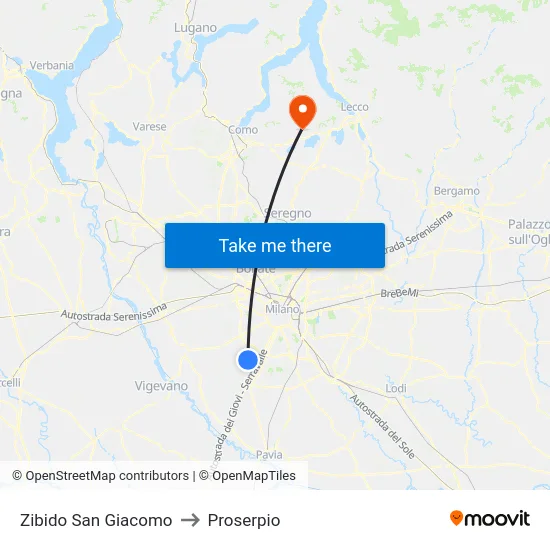 Zibido San Giacomo to Proserpio map