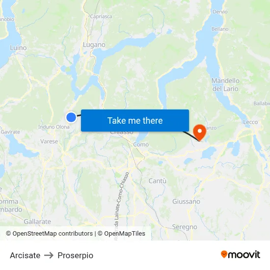 Arcisate to Proserpio map