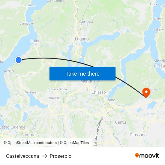 Castelveccana to Proserpio map